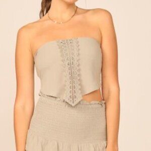 Ocean Drive Crinkle Crochet Handkerchief Top Olive